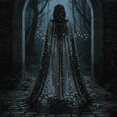 thumbnail image 6 of Jiibva Sheer Mesh Witch Cloak Celestial Star Moon Hooded Cape Black 210cm, 6 of 7