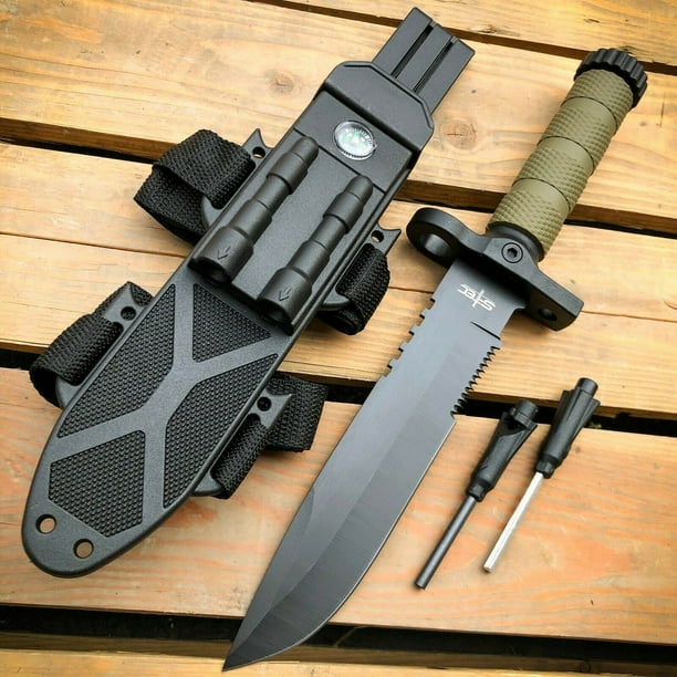 12.5" Camping Hunting FIXED BLADE SURVIVAL Knife w Fire Starter Outdoors Tool