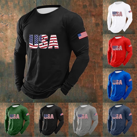 Tshirts Shirts for Men Long Sleeve Crewneck Letter Print Comfortable Casual Funny Graphic Men Shirts