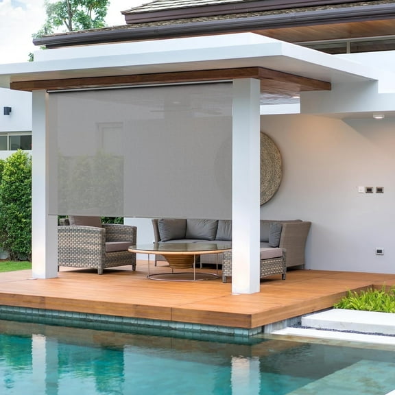 Mayincolor 8'x8' Outdoor Roller Shade with Pull Rod, No Need Crank, Waterproof Outdoor Blinds Roll Up for Gazebo Porch, Deck, Pergola, Gray