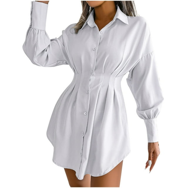 Moda mujer Casual sólido cuello pico manga larga suelta camiseta otoño blusa botón Tops Pompotops hdfakjf6347