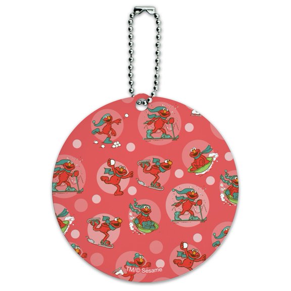 Sesame Street Holiday Elmo Pattern Round Luggage ID Tag Card Suitcase Carry-On