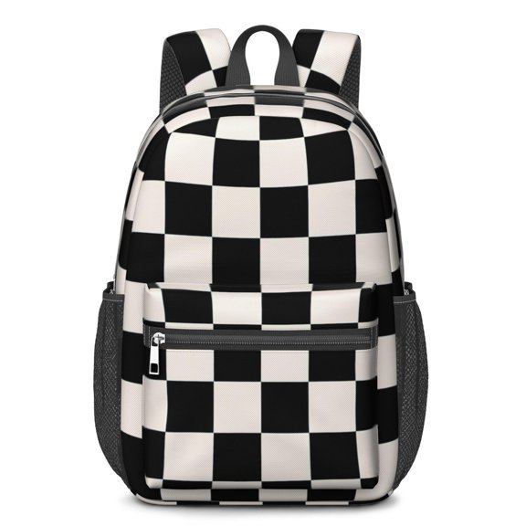 Black and White Checkered Pattern 17" School Backpacks for Teens,Waterproof Oxford Fabric,S-Shape Padded Straps for School,Travel,Hiking,Camping