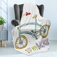 thumbnail image 4 of Bicycle Soft Flannel Fleece Throw Blanket, I Love My Bicycle Words Print a Little Kids Bike Pedals Cartoon, Cozy Plush for Indoor and Outdoor Use, 70" x 90", Multicolor, by Ambesonne, 4 of 5