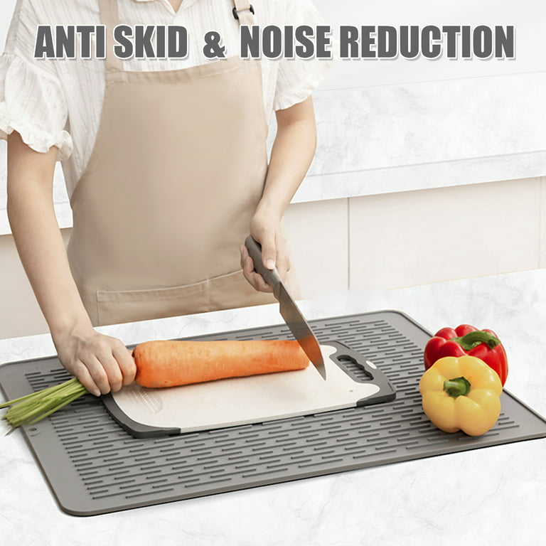 Austok Silicone Dish Drying Mats for Kitchen Counter, Heat Resistant Washable Rubber Drying Rack Mat for Dishes, Size: 40x45cm, Gray