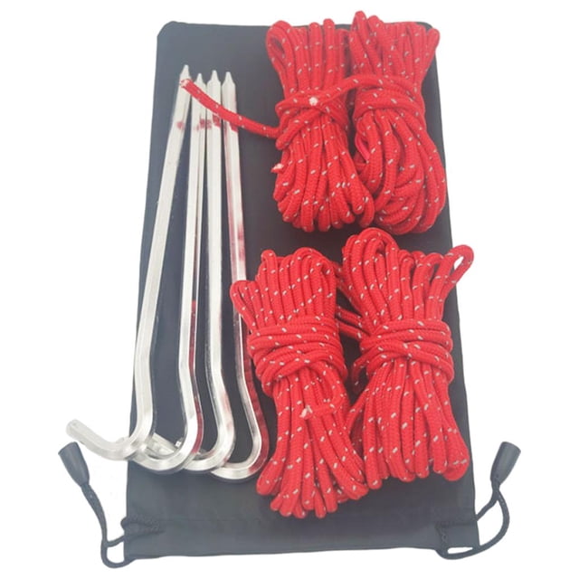 jinwen Set of 4 Reflective Guyline Tent Rope Set 4mm Camping Rope Red