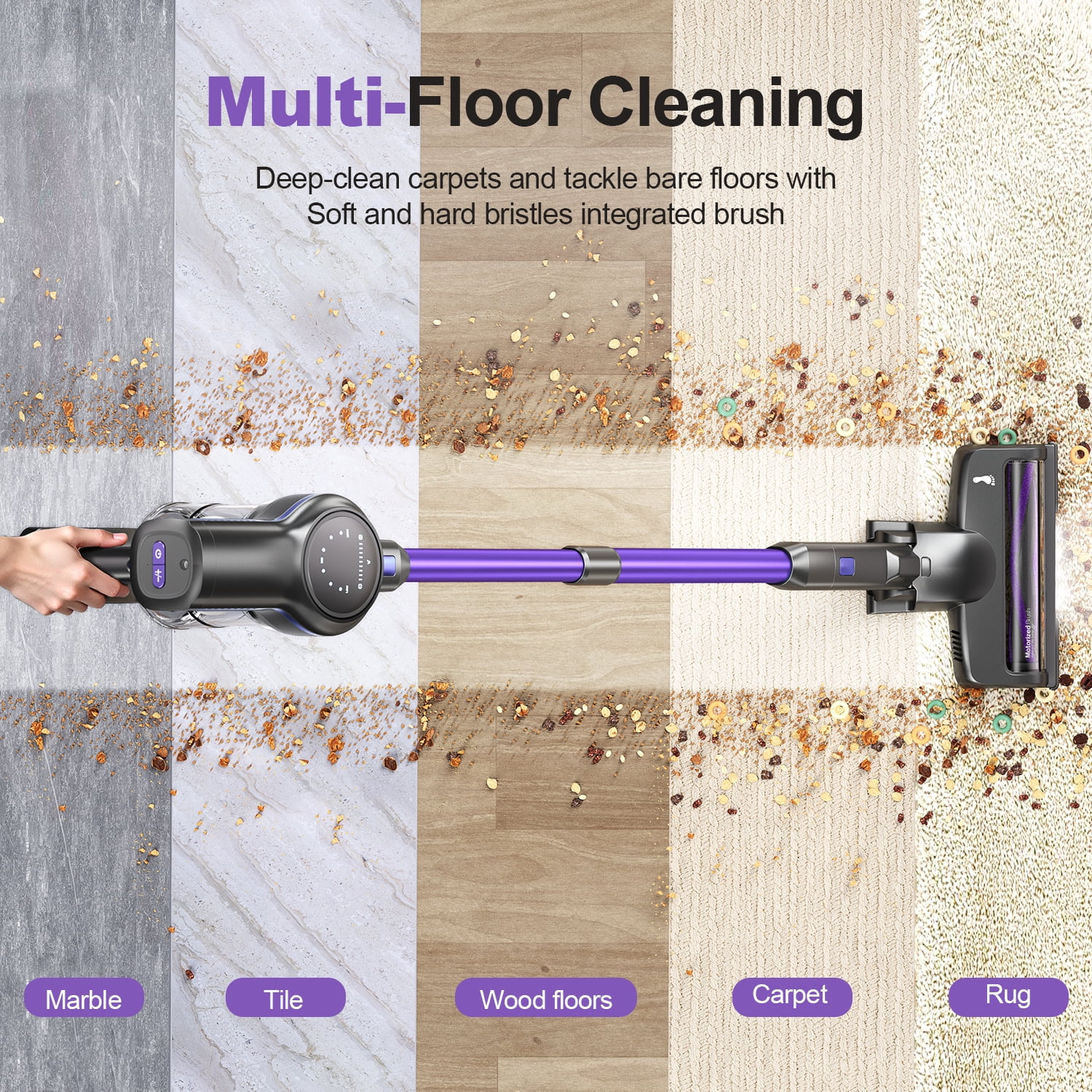 INSE 45kPa Cordless Vacuum Cleaner with Brushless Motor, 6 in 1 Stick Vacuum Lightweight for Hard Floor Carpet Pet Hair, S7P Purple