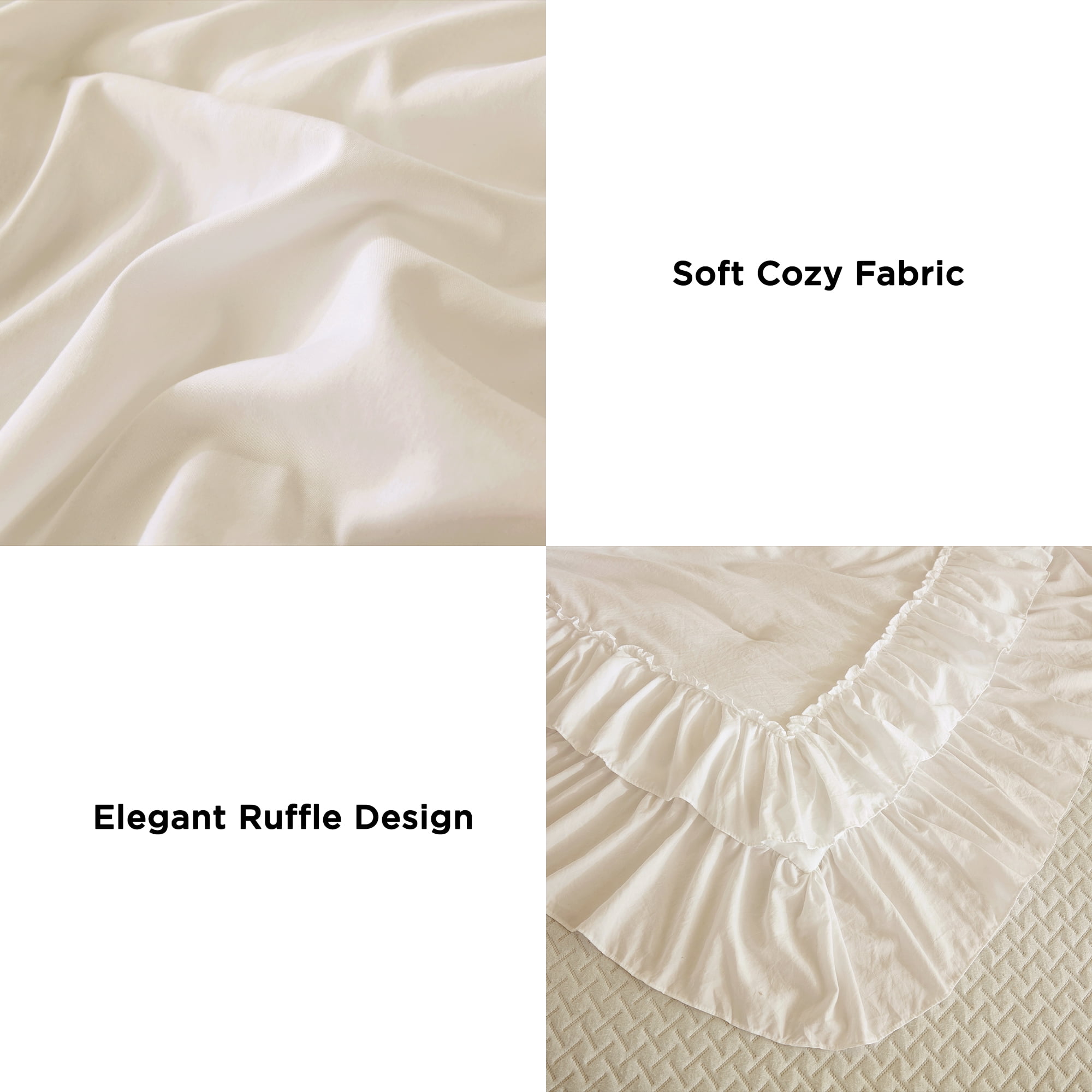ANGENIA Full Size Comforter Set Beige - 3 Pieces Soft Cozy Fluffy Cream Ruffle Bedding Comforter Sets, All Season Lightweight Farmhouse Down Alternative Bed Set for Girls Teens Boys Kids