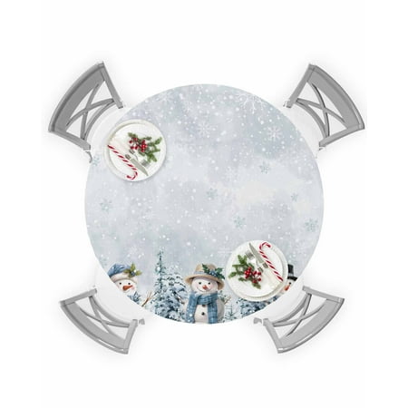 

Round Tablecloth with Elastic Grey Christmas Snowflake Blue Snowman Xmas Tree Printing Waterproof Table Cover Wipeable Fitted Table Cloths for 36 -44 Round Tables Dining Kitchen Indoor Outdoor Use