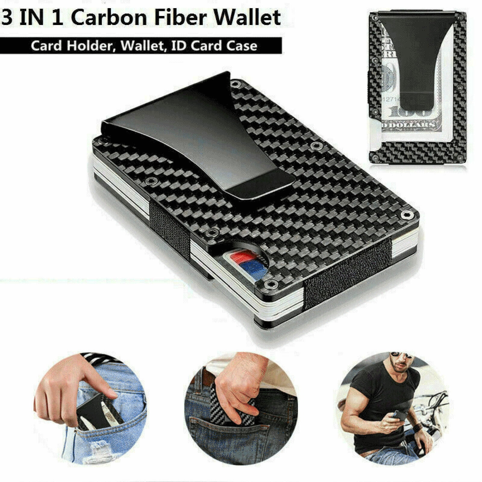 Men RFID Blocking Money Clip Slim Credit Card Holder Metal Wallet Thin