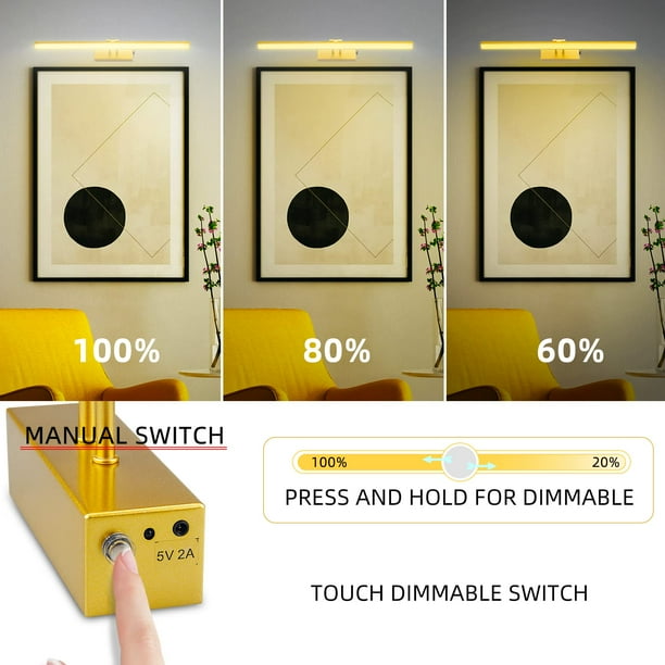 RAIFOOLLY Picture Light,Picture Lights For Wall Cordless,20" Picture Lights With Timer And Dimmable,Battery Wall Lights For Display Gallery Painting Art Frame Portrait-AB