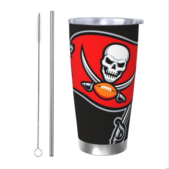 Taza térmica duradera de acero inoxidable 304 con tapa y pajita con temática del equipo de fútbol de los Buccaneers Taza térmica de acero inoxidable de 20 oz Taza para automóvil Adecuada para bebidas