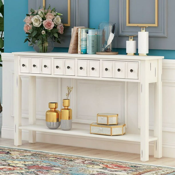 Console Table Rustic Entryway 60, Long White Foyer Table