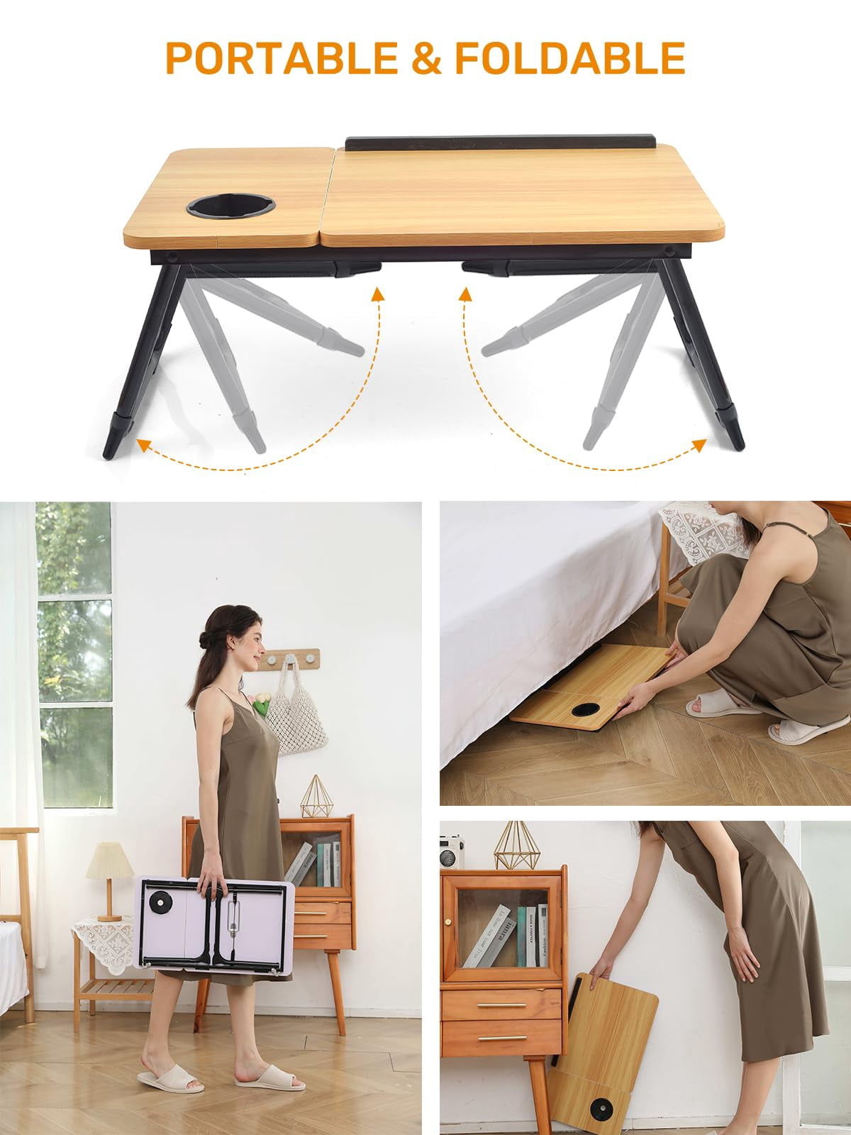 Lap Desk For Couch/sofa/floor  5-angle Adjustable Bed With Foldable &cup Holder Light Weight Tray Table Writing/eating/reading Portable Laptop Stand Adults