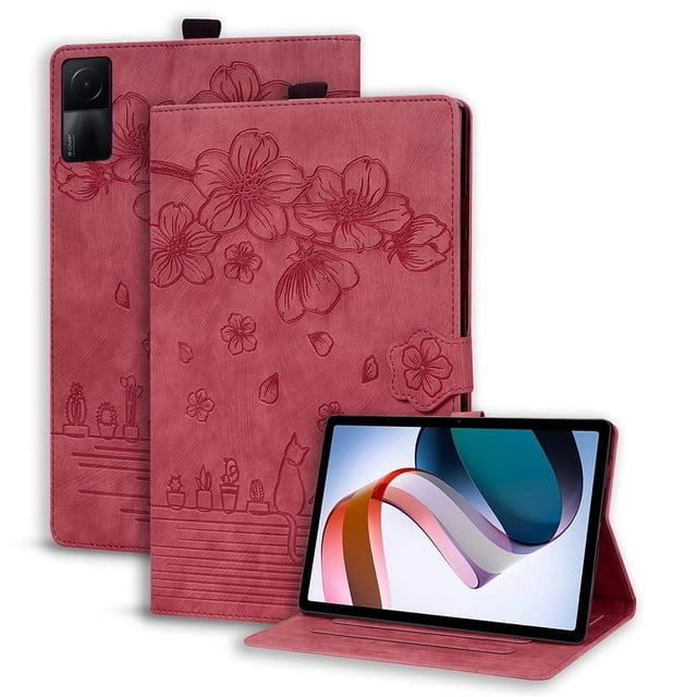 Pour Étui pour Redmi Pad 10,61 Pouces Étui de Luxe en Cuir PU à Rabat pour Tablette pour Funda Xiaomi Redmi Pad SE Étui pour Redmi Pad SE Étui Rouge-Sakura Redmi Pad SE 11 Pouces