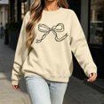 thumbnail image 3 of Bow Knot Crewneck Sweatshirt For Women Fall Fleece Lined Long Sleeve Cute Casual Loose Pullover Tops, S-XXL, 3 of 6