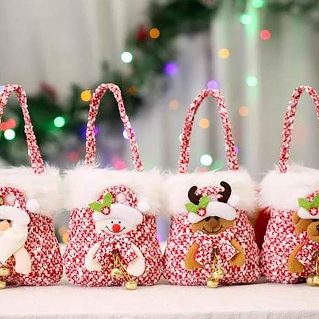 Fiudx Bolsa de Regalo Navideña, Diseño de Tela Reutilizable, Esencial para Fiestas Navideñas, Porta Dulces de Nochebuena, Ideal para Regalos y Golosinas, Decoración Festiva Del Hogar, Incluye Bolsa d