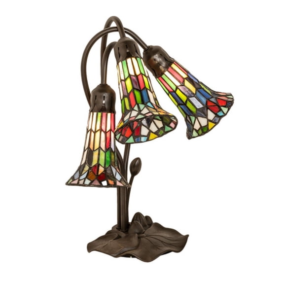 Meyda Tiffany 251692 Pond Lily 3 Light 16" Tall Gooseneck Table Lamp - MultiColor