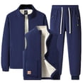 thumbnail image 2 of Txeol Mens 3 Piece Sweatsuits Sets Sherpa Fleece Lined Thermal Track Suits Casual Thicken Jacket&Vest&Pants Sportswear Warm Cozy Jogging Suit Blue,XXXL, 2 of 4