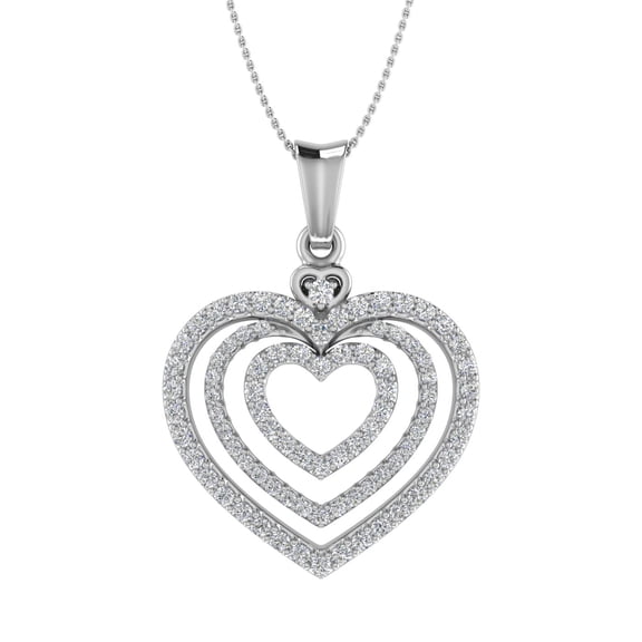 1/2 Carat Diamond Heart in Heart Pendant Necklace in 10K White Gold (Silver Chain Included)