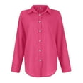 thumbnail image 4 of Jzuxvd Womens Button Down Shirts Gauze Cotton Dress Shirt Long Sleeve Oversized Solid Tunic Tops with Pockets Hot Pink 3XL, 4 of 6