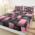 thumbnail image 3 of Castle Fairy Geometric Plaid Full Size Sheets for Boys Girls,Black Pink Grid Bed Sheets, 3 of 7