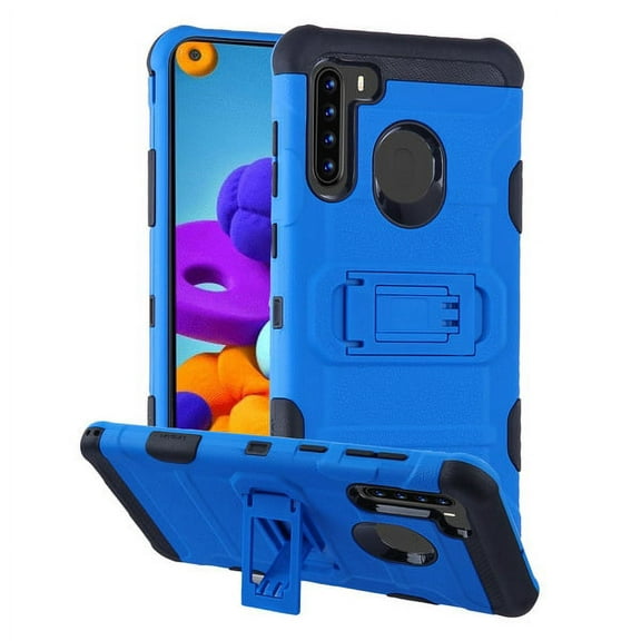 Samsung Galaxy A21 Phone Case Hybrid Impact Armor Rugged Rubber TPU Dual Layer Hard Shockproof with Kickstand Stand Protective Heavy Duty [Military-Grade] BLUE Cover For Samsung Galaxy A21 [2020]