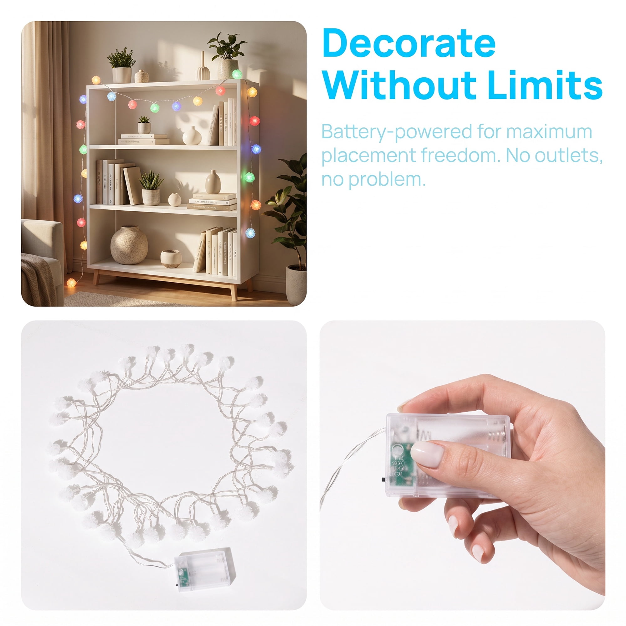 Unique Bargains Lights for Cozy Modern Fairy Lamps 14.8 ft Colorful Battery Operated