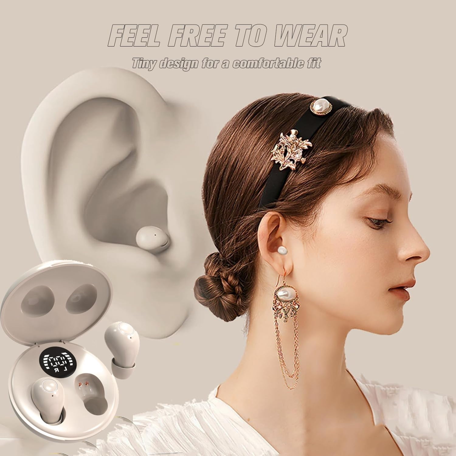 Small Mini Invisible Earbuds Wireless Bluetooth for Small Ears Low Profile Tiny Discreet Hidden Sleeping Earbuds for Work Sleep Ear Buds Invisible Headphones Buds