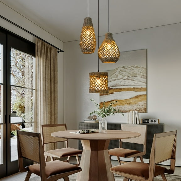 Arturesthome Hand-Woven Boho Chandelier Rattan Pendant Light Shades for Dining Room