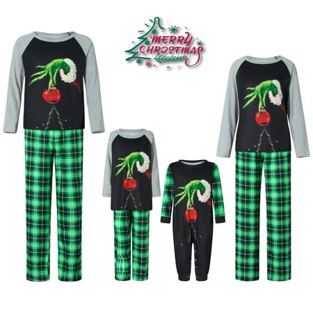

Christmas Family Matching Pajamas Set Adult Kids Baby Elf Hand Print Tops+Plaid Pants Set Pjs Sleepwear Loungwear Outfit