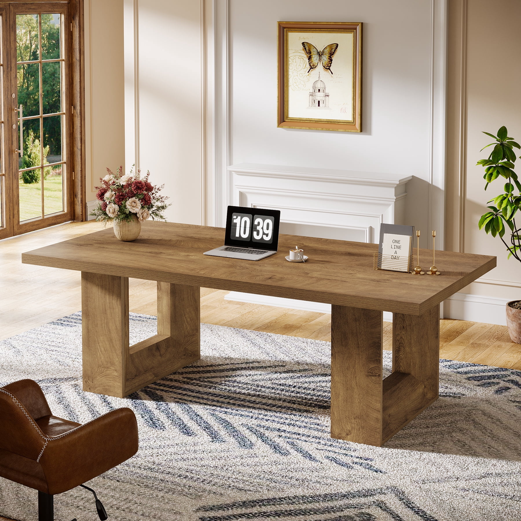 Finmind Large Executive Desk, 62.99-inch Home Office Desk, Rectangular Computer Table for Home Office, Study Room, Brown