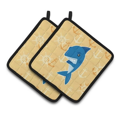 Caroline's Treasures Shark on Beige Nautical Pair of Pot Holders