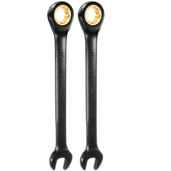 Uxcell 2Pcs Ratcheting Wrench 21mm Metric Open End Wrench 72-Teeth CR-V Steel 12 Point Nickel Plated Combination Ratchet Wrench