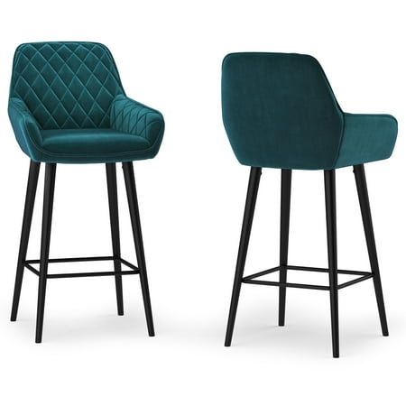 Simpli Home - Garey Counter Height Stool (Set of 2) - Teal Velvet