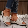 thumbnail image 7 of Beach Sandals, Cute Sandals for Women, Slip-On Wedge Sandals With Arch Support - Lightweight Comfortable Open Toe Slippers Soft Insole & Anti-Slip Sole Boho Slingback Sandals, Beige 5.5, 7 of 7
