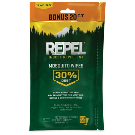 Repel Insect Repellent Mosquito Wipes 30% Deet, (Best Organic Mosquito Repellent)