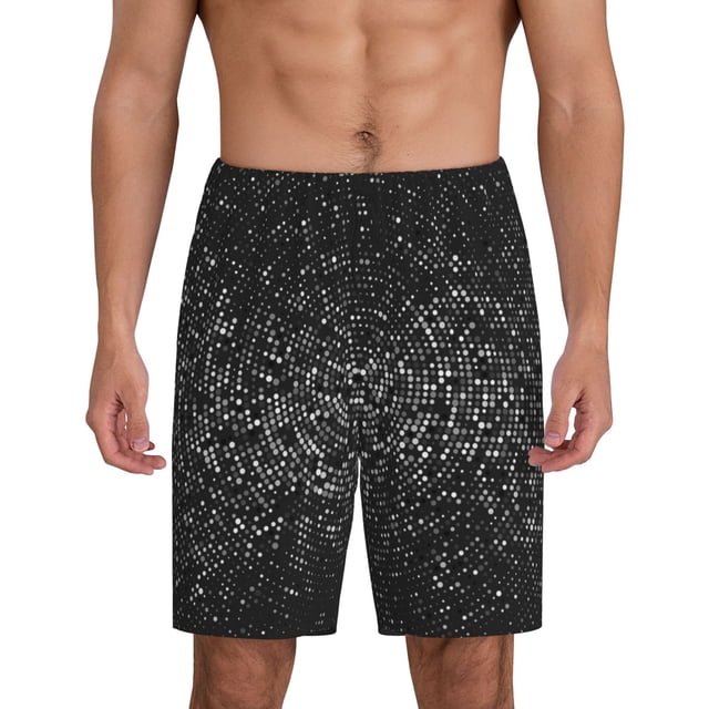 Balery Black And White Dotted Pantalones cortos de pijama de punto de algodón para hombre con cinturilla y bolsillos-Medium