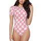 thumbnail image 1 of Fotbe Irregular Plaid Body de Mujer con Cuello Redondo y Mangas Cortas, Sin Mangas Ajustado, Suave, Cómodo y Básico-Small, 1 of 7