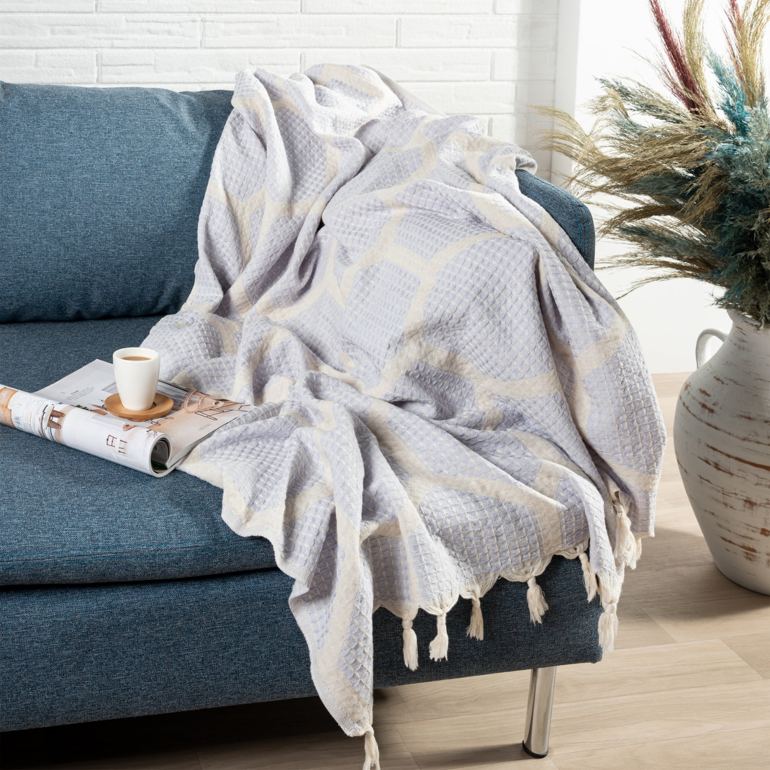 Ox Bay Lilac Honeycomb Hexagon Ultra-Soft Turkish Cotton Adult Throw Blanket, 50" x 60"