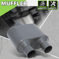 thumbnail image 2 of Magshion 3" Inlet 2.5" Outlet Chambered Muffler Straight-Through Round Stainless Steel Dual Exhaust Tip, Gray, 2 of 10