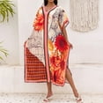 thumbnail image 4 of WTOBBY Women's Floral Cover Up Dress, Colorful Loose Fit Bikini Beach Robe Sun Protective Smock Free Size for Pool Vacation Resort Wear and Swim Cover,Vermilion, 4 of 5