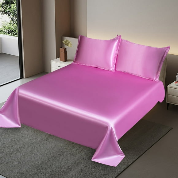 Solid Color Bed Sheet Ice Silk Summer Wash Silk Friendly Bed Sheet With Pillowcases Ice Silk Bed 3 Piece Set