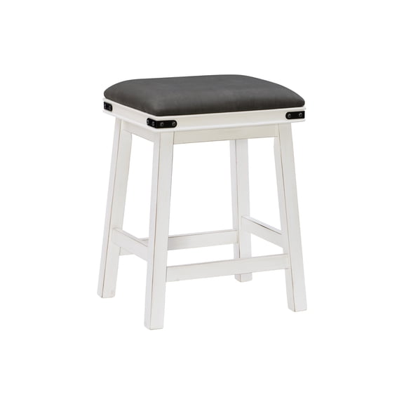 Linon Serrano 24" Wood Backless Gray Faux Leather Counter Stool in Off White