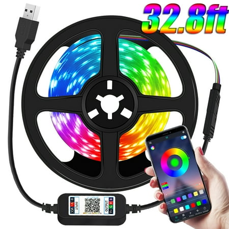 

Ledander 32.8ft(2*16.4ft) LED Light Bar 5050 RGB Color Changing 28 Modes Dimmable With Light USB Bluetooth App