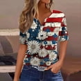 thumbnail image 2 of KDDYLITQ 250th Anniversary Usa Shirts Womens 250th Anniversary Printed Button V Neck Red White Blue Clothes Flag Short Sleeve July 4th Tops Independence Workout Tees Dark Blue XL, 2 of 5