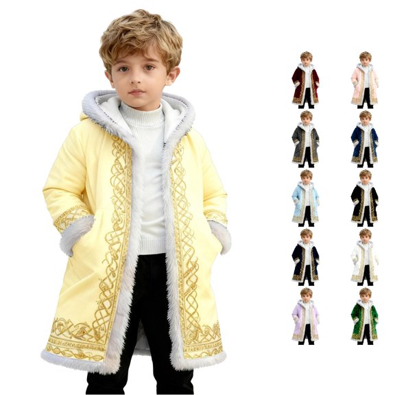 Playtopia Jackets For Boys Boys Winter Coat Hooded FleeceâLined Cloak Long Embroidered OpenâFront Boys Outerwear 1 Piece Sizes 110 120 130 140 150 160