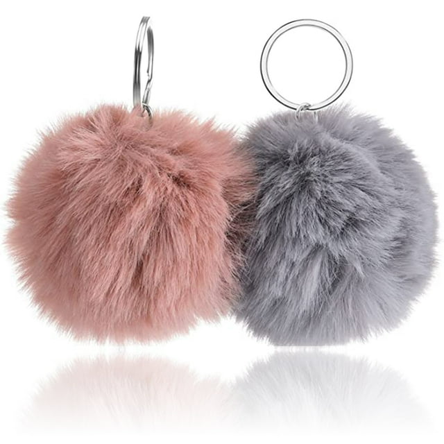 Sonducket Pack of 2 Hair Ball Keyrings Birthday Holiday Stainless Christmas Decoration Steel Handbag Keychains Pendant Hanging Ropa, zapatos y accesorios Miscelánea Gris Rosa 8cm Sonducket BFH000135-00
