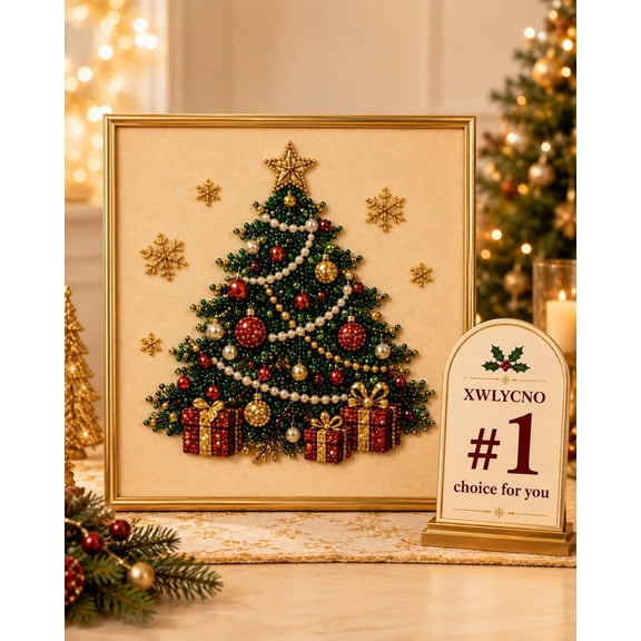 Woolycine DIY Christmas Pearl Diamond Painting Art Kit with Frame, Christmas Ornaments for Adults, Relaxing & Beginner-Friendly Pearl Diamond Painting Hanging Kit for Home Wall Decor