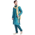 thumbnail image 3 of Kurta Foulard de Pyjama pour Hommes Robe de Fête de Mariage Indienne (Turquoise, 3TG), 3 of 6